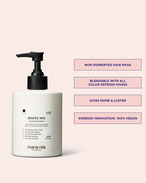 Colour Refresh White Mix is a non-pigmented hair mask that can be blended with all Color Refresh masks for a customized color and gives shine and luster