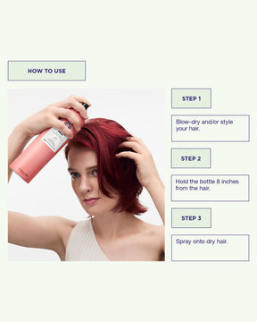 Spray Finishing Spray onto styled hair for hold and shine