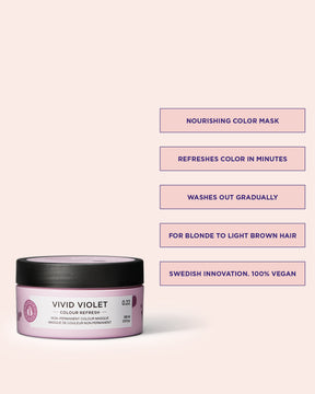 Colour Refresh Vivid Violet is a color hair mask that enhances the color in blonde to light brown hair