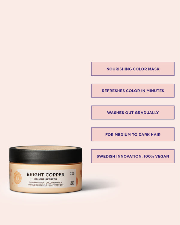 Colour Refresh Bright Copper is a color hair mask that enhances the color in medium to dark hair