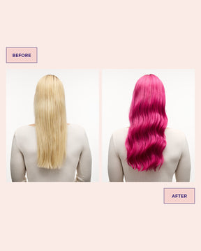 Hair before and after using Colour Refresh Pink Pop for pink tones in the hair